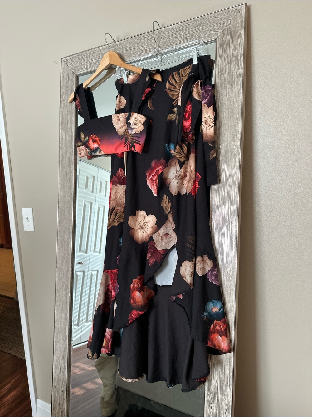 Agua Bendita Brasil Shade Black Floral Wrap Skirt And Cropped Top Set NWT Small